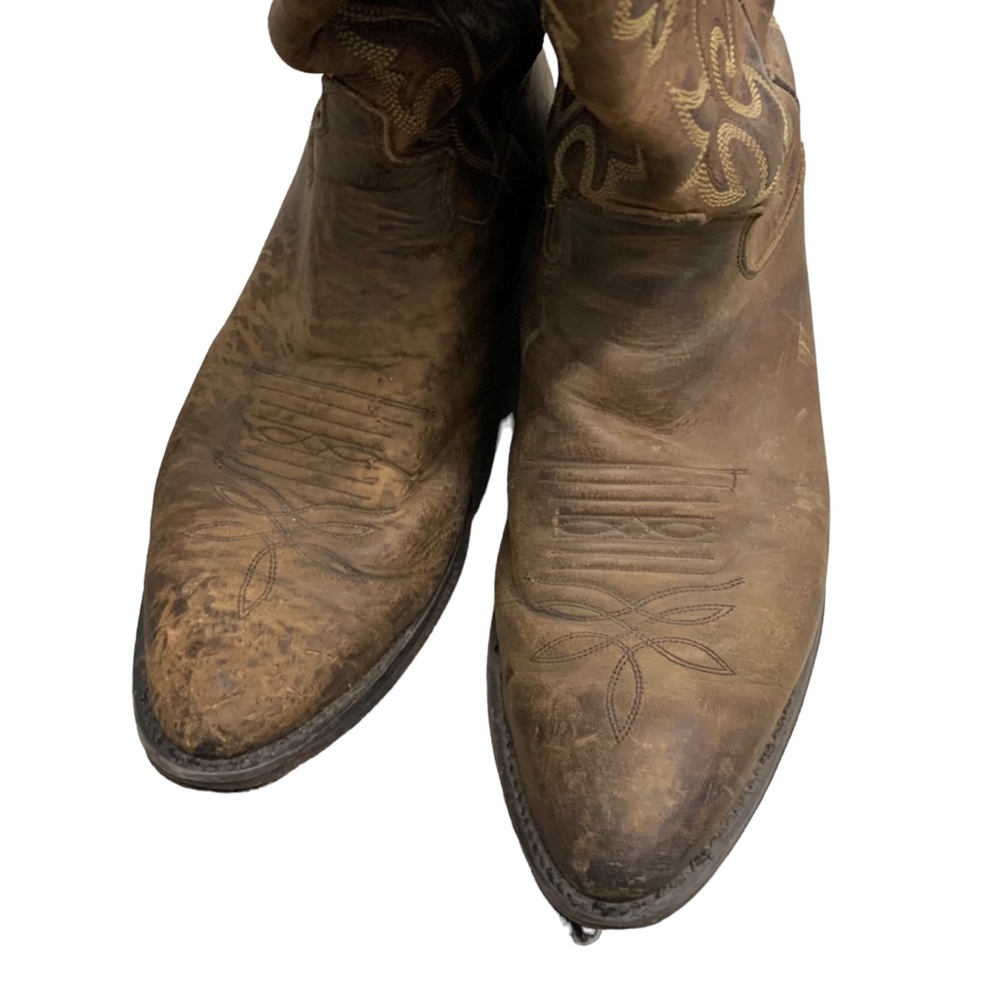 JUSTIN MEN'S BUCK BROWN ROUND TOE WESTERN BOOTS cowboy shoes size 9.5 leather - Picture 6 of 8
